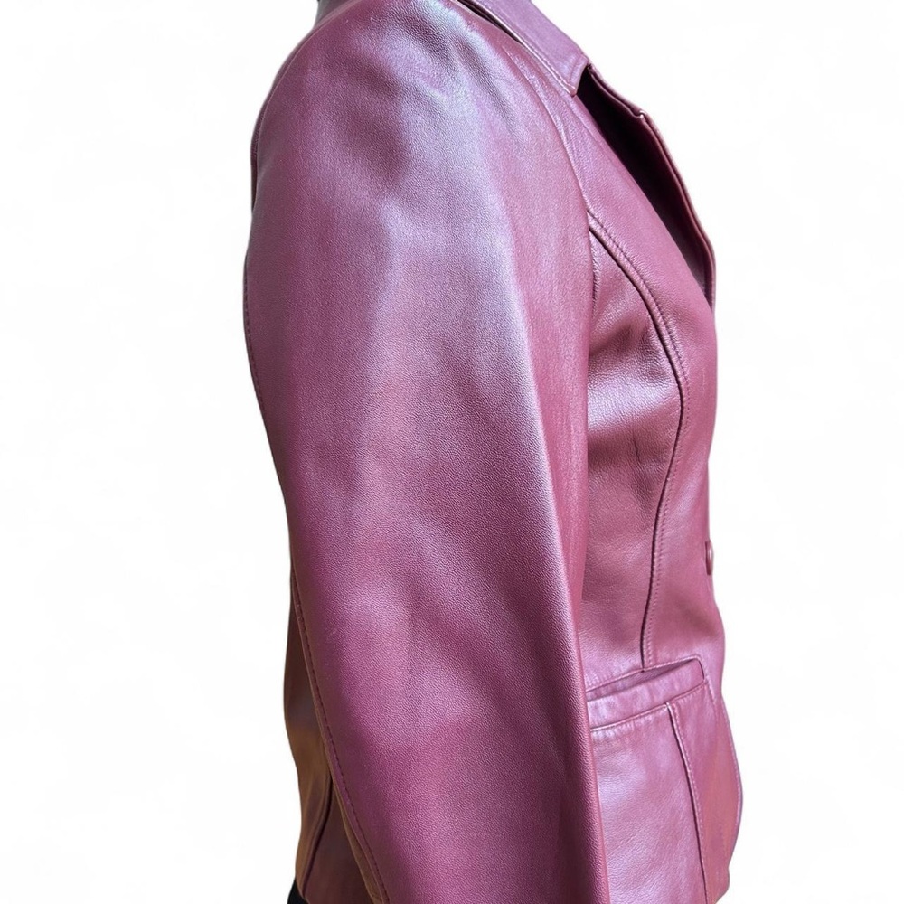 Vintage Burgundy Lamb Leather Jacket With Button … - image 3